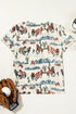 Western Mustang And Cactus Print Fitted Tee