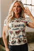 Western Mustang And Cactus Print Fitted Tee