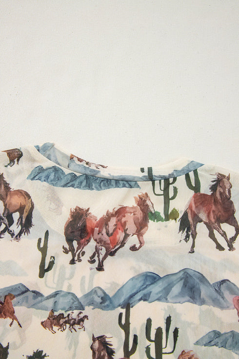 Western Mustang And Cactus Print Fitted Tee