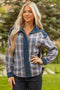 Western Patchwork Corduroy Collared Zip Up Plaid Shacket