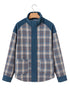 Western Patchwork Corduroy Collared Zip Up Plaid Shacket