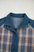 Western Patchwork Corduroy Collared Zip Up Plaid Shacket