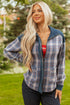 Western Patchwork Corduroy Collared Zip Up Plaid Shacket