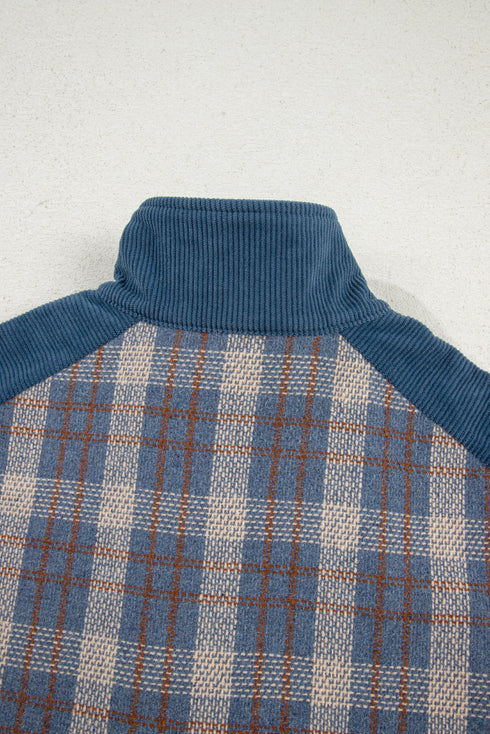 Western Patchwork Corduroy Collared Zip Up Plaid Shacket