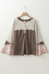 Western Patchwork Floral Print Button Up Henley Blouse