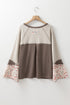 Western Patchwork Floral Print Button Up Henley Blouse