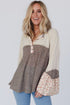 Western Patchwork Floral Print Button Up Henley Blouse