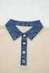Western Patchwork Knit Polo Collar Short Sleeve Sweater
