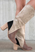 Western Patchwork Suede Chunky Heel Calf Boots