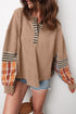 Western Patchwork Waffle Knit Long Sleeve Henley Top