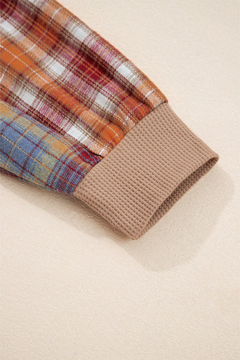 Western Patchwork Waffle Knit Long Sleeve Henley Top