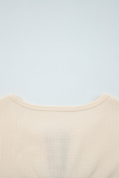 Western Patchwork Waffle Knit Long Sleeve Henley Top