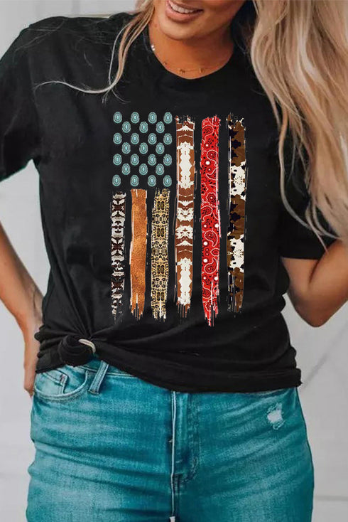 Western Patriotic Graphic Print Short Sleeve Tee