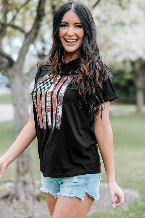 Western Patriotic Graphic Print Short Sleeve Tee