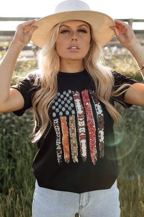 Western Patriotic Graphic Print Short Sleeve Tee