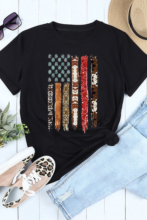 Western Patriotic Graphic Print Short Sleeve Tee