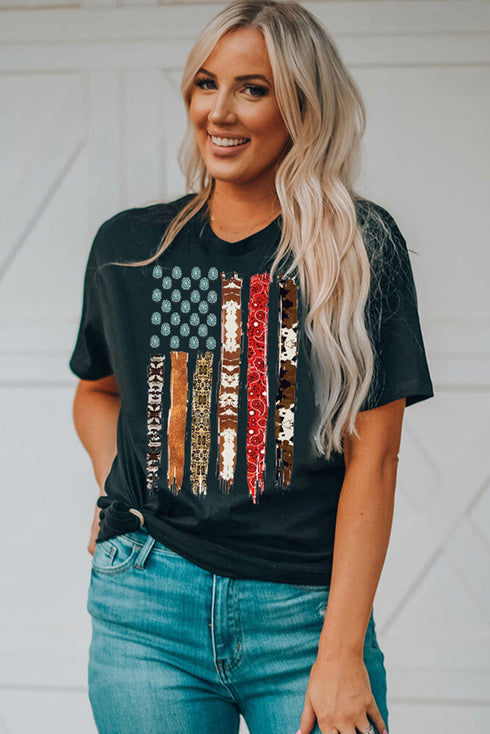 Western Patriotic Graphic Print Short Sleeve Tee