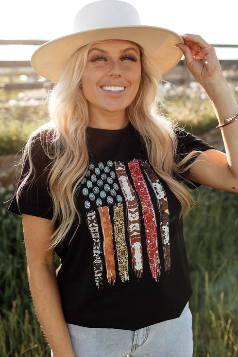 Western Patriotic Graphic Print Short Sleeve Tee