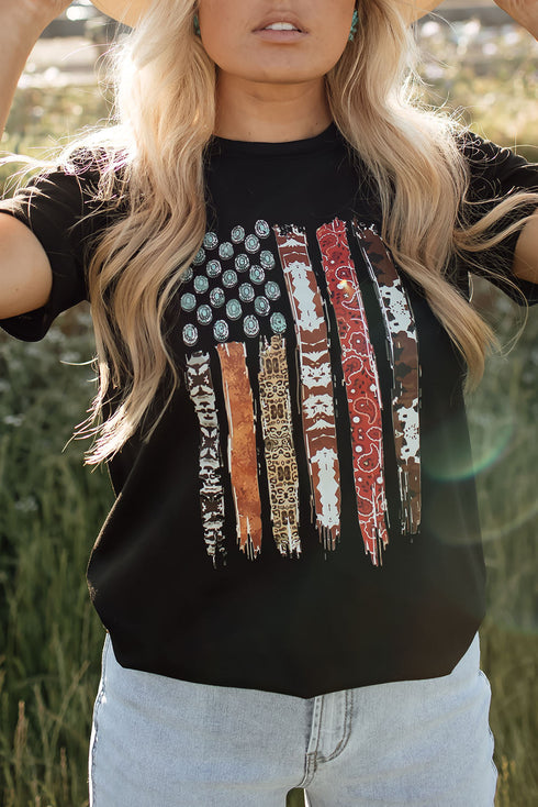 Western Patriotic Graphic Print Short Sleeve Tee