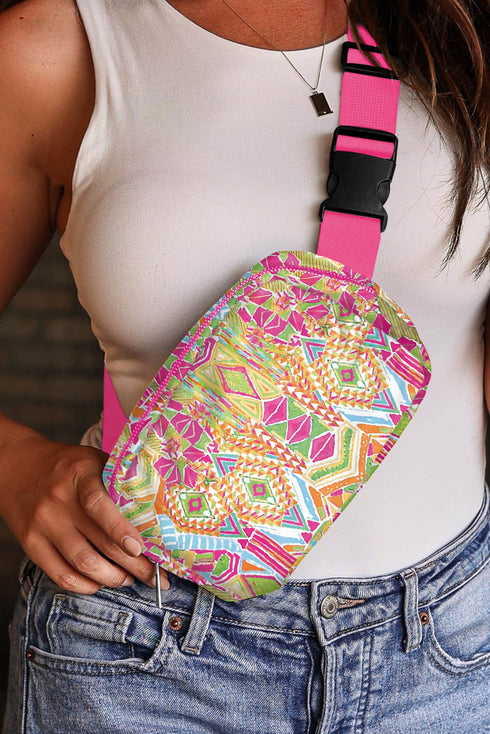 Western Pattern Nylon Wide Strap Buckle Sling Crossbody Bag