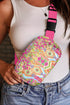 Western Pattern Nylon Wide Strap Buckle Sling Crossbody Bag