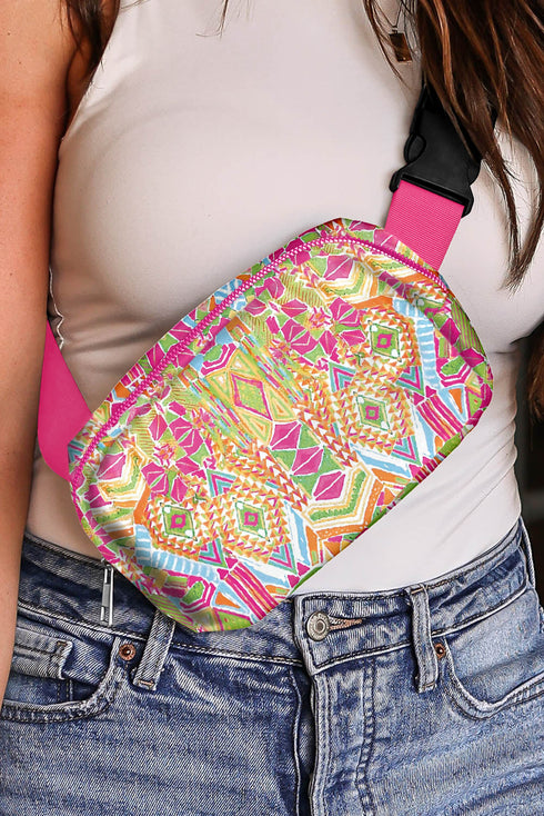 Western Pattern Nylon Wide Strap Buckle Sling Crossbody Bag