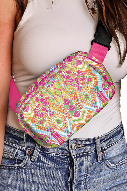 Western Pattern Nylon Wide Strap Buckle Sling Crossbody Bag
