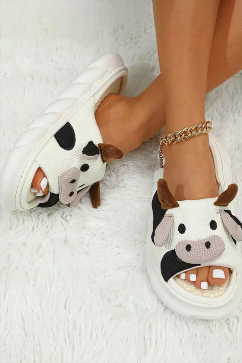Western Pattern Plush Open Toe Slide Slippers