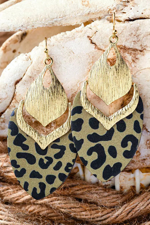 Western Patterned Faux Leather Hollow Leaf Drop Earrings