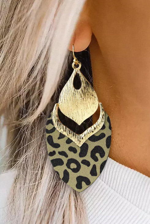 Western Patterned Faux Leather Hollow Leaf Drop Earrings
