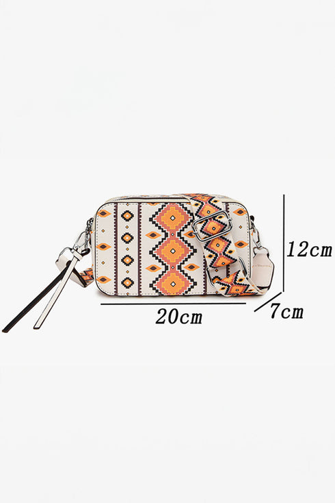 Western Patterned Square Faux Leather Adjustable Strap Shoulder Bag
