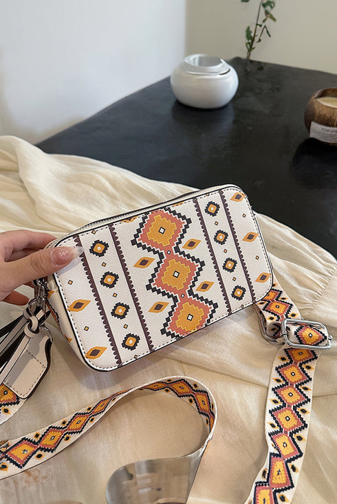 Western Patterned Square Faux Leather Adjustable Strap Shoulder Bag