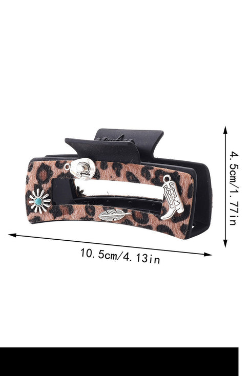 Western Patterned Square PU Leather Hair Clip