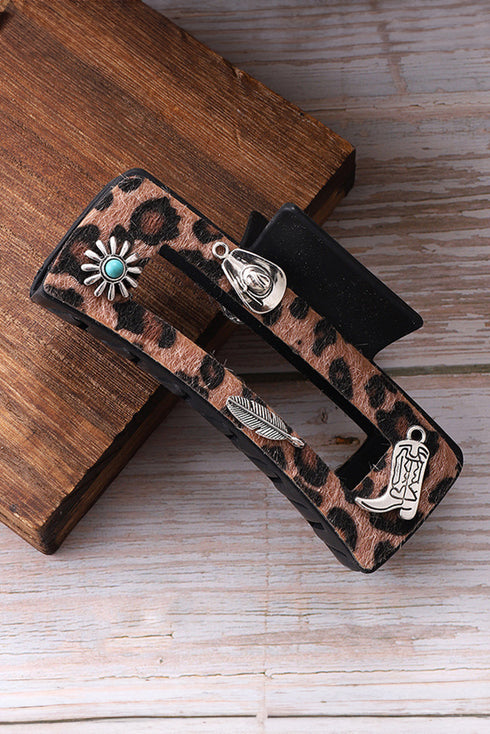 Western Patterned Square PU Leather Hair Clip
