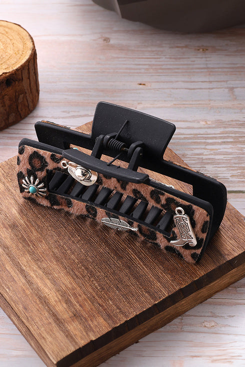 Western Patterned Square PU Leather Hair Clip