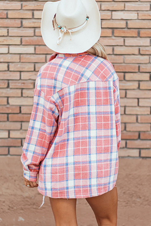 Western Plaid Flap Pocket Button Up Shacket