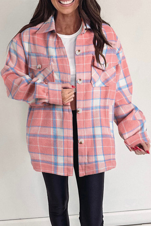 Western Plaid Flap Pocket Button Up Shacket