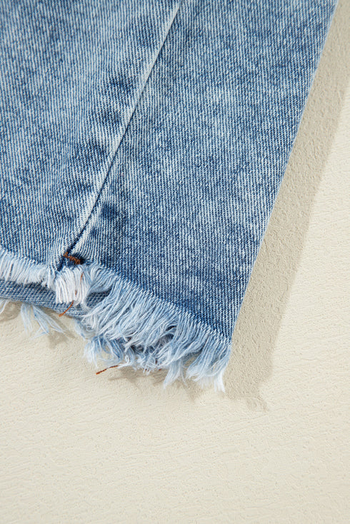 Western Plaid Patchwork Hooded Raw Hem Denim Jacket