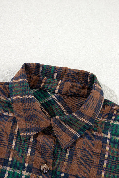 Western Plaid Print Buttoned Chest Pocket Shacket