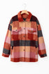 Western Plaid Print Fleece Button Flap Pocket Outerwear