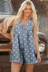 Western Polka Dot Tie V Neck Pleated Denim Romper