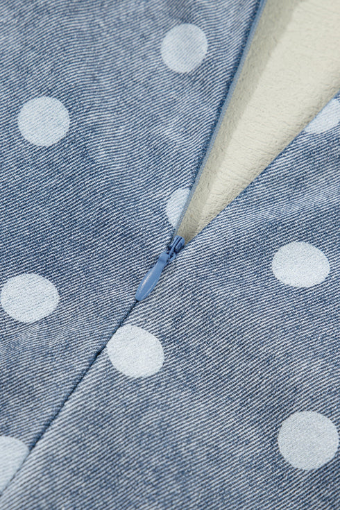 Western Polka Dot Tie V Neck Pleated Denim Romper