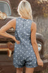 Western Polka Dot Tie V Neck Pleated Denim Romper