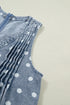 Western Polka Dot Tie V Neck Pleated Denim Romper