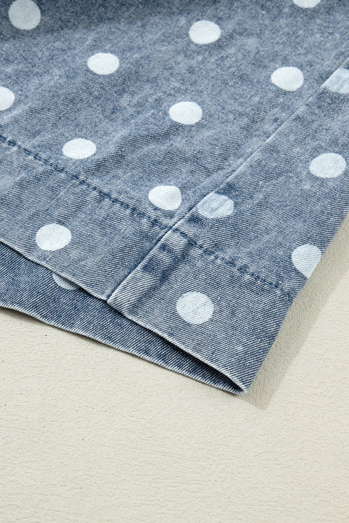 Western Polka Dot Tie V Neck Pleated Denim Romper