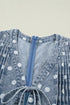 Western Polka Dot Tie V Neck Pleated Denim Romper