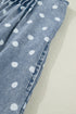 Western Polka Dot Tie V Neck Pleated Denim Romper
