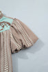 Western Pony Embroidered Yoke Puff Sleeve Plaid Blouse