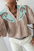 Western Pony Embroidered Yoke Puff Sleeve Plaid Blouse