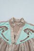 Western Pony Embroidered Yoke Puff Sleeve Plaid Blouse